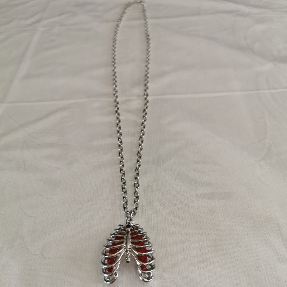 Ribcage Skeleton Silver Toned Necklace
